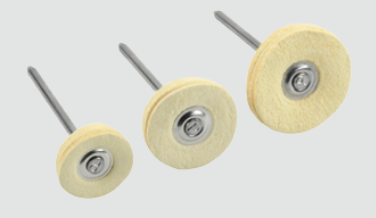 MINIATURBÜRSTEN, SCHEIBEN-LEDER (CHAMOIS) Miniaturbürsten mit Scheibchen aus hochwertigem Chamoisleder – montiert für das Handstück.